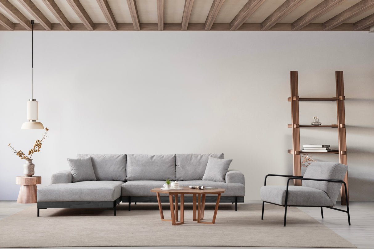 Moderne Ecksofa Links Eti Stoff Grau - Schwarz Holzrahmen