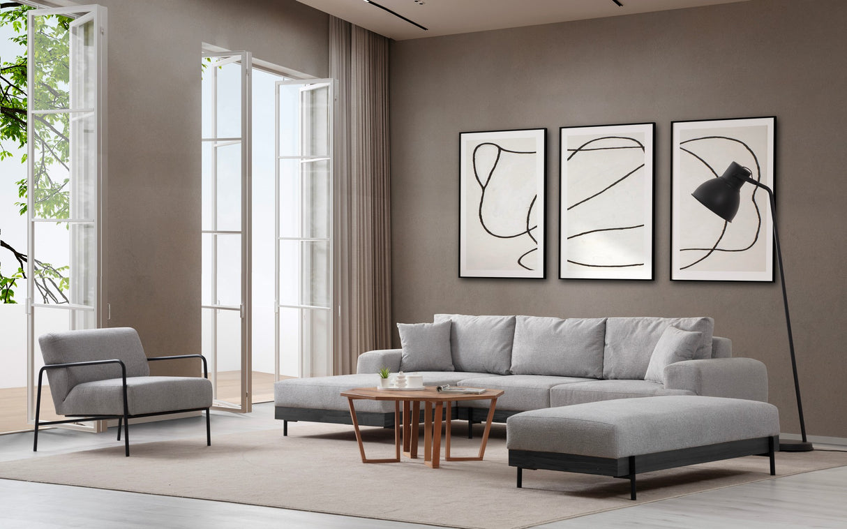 Moderne Ecksofa Links Eti Stoff Grau - Schwarz Holzrahmen