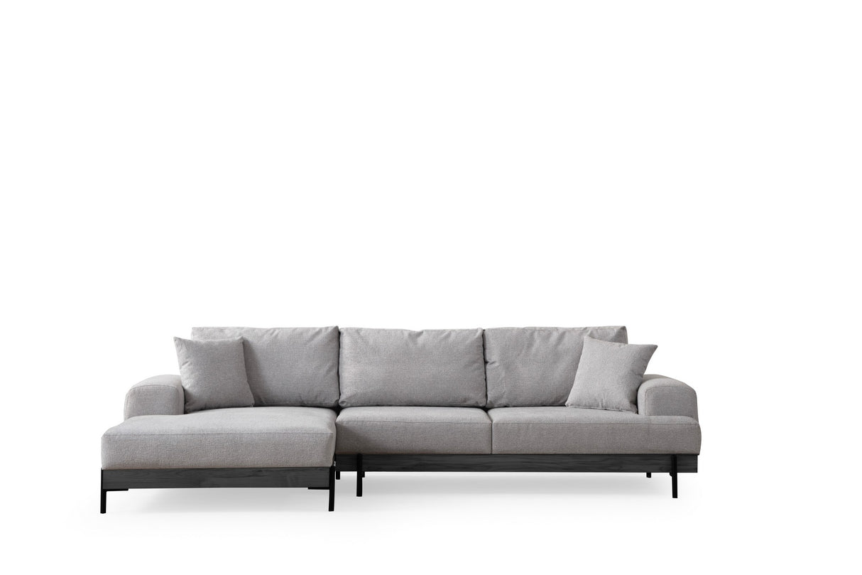 Moderne Ecksofa Links Eti Stoff Grau - Schwarz Holzrahmen