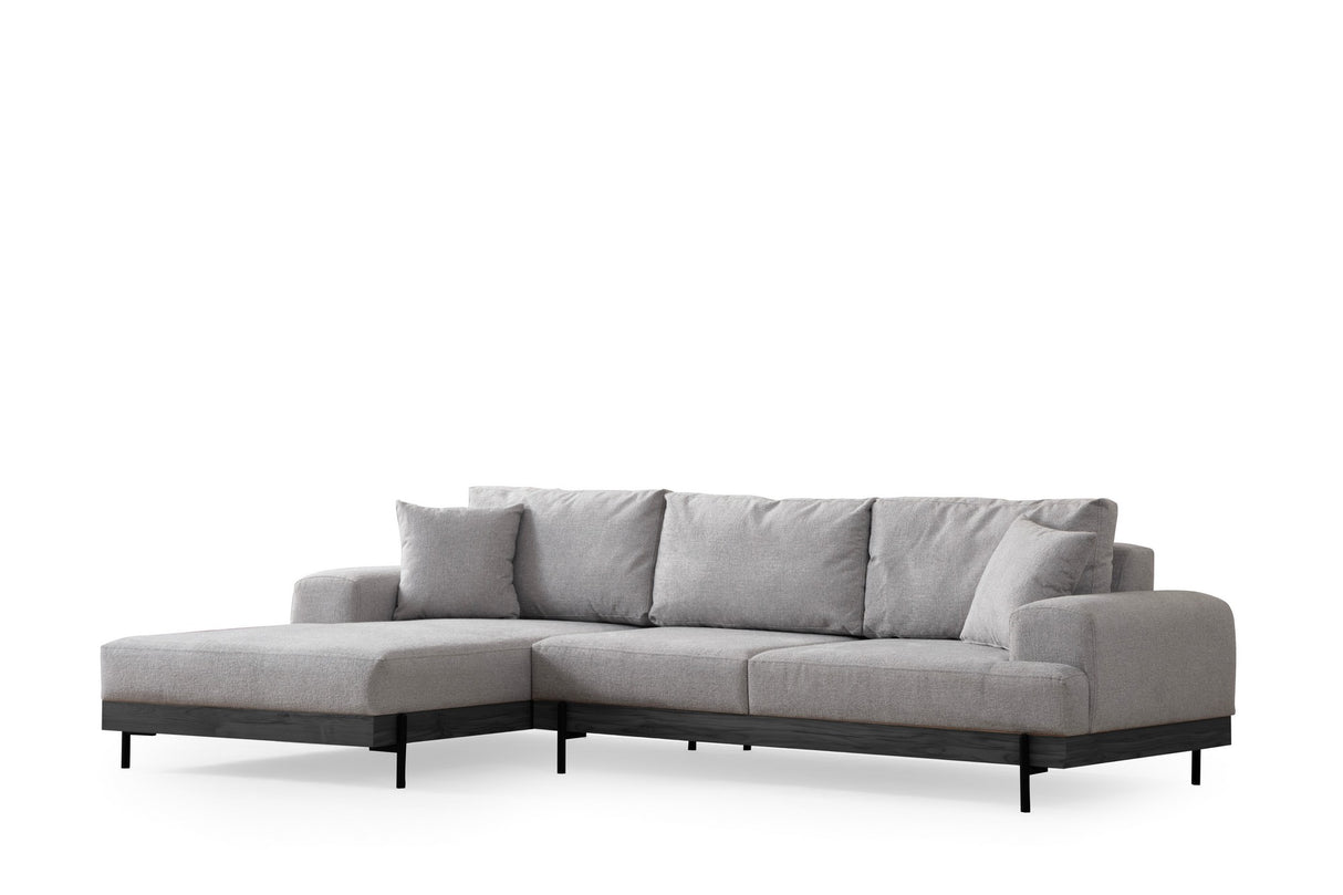 Moderne Ecksofa Links Eti Stoff Grau - Schwarz Holzrahmen