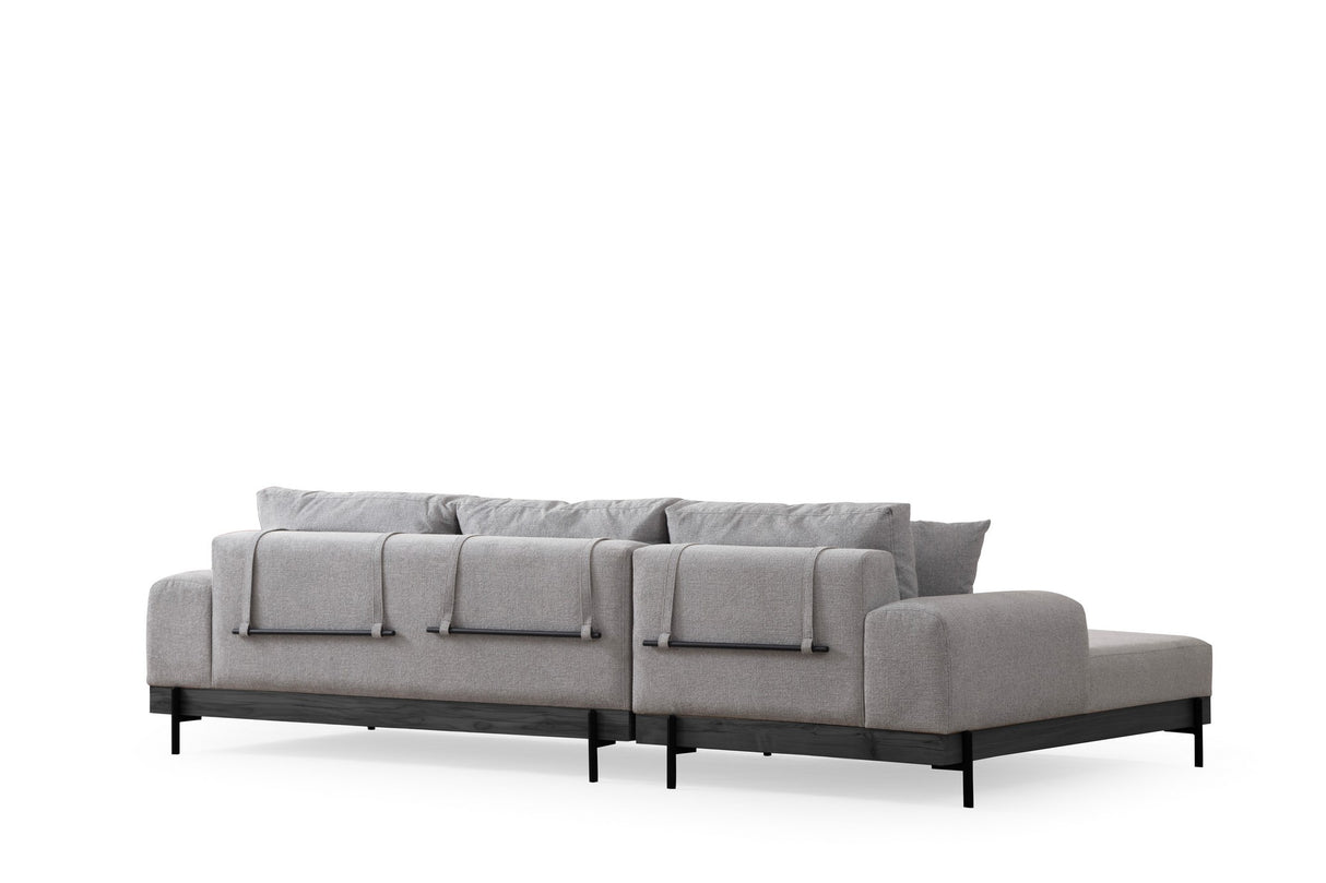 Moderne Ecksofa Links Eti Stoff Grau - Schwarz Holzrahmen