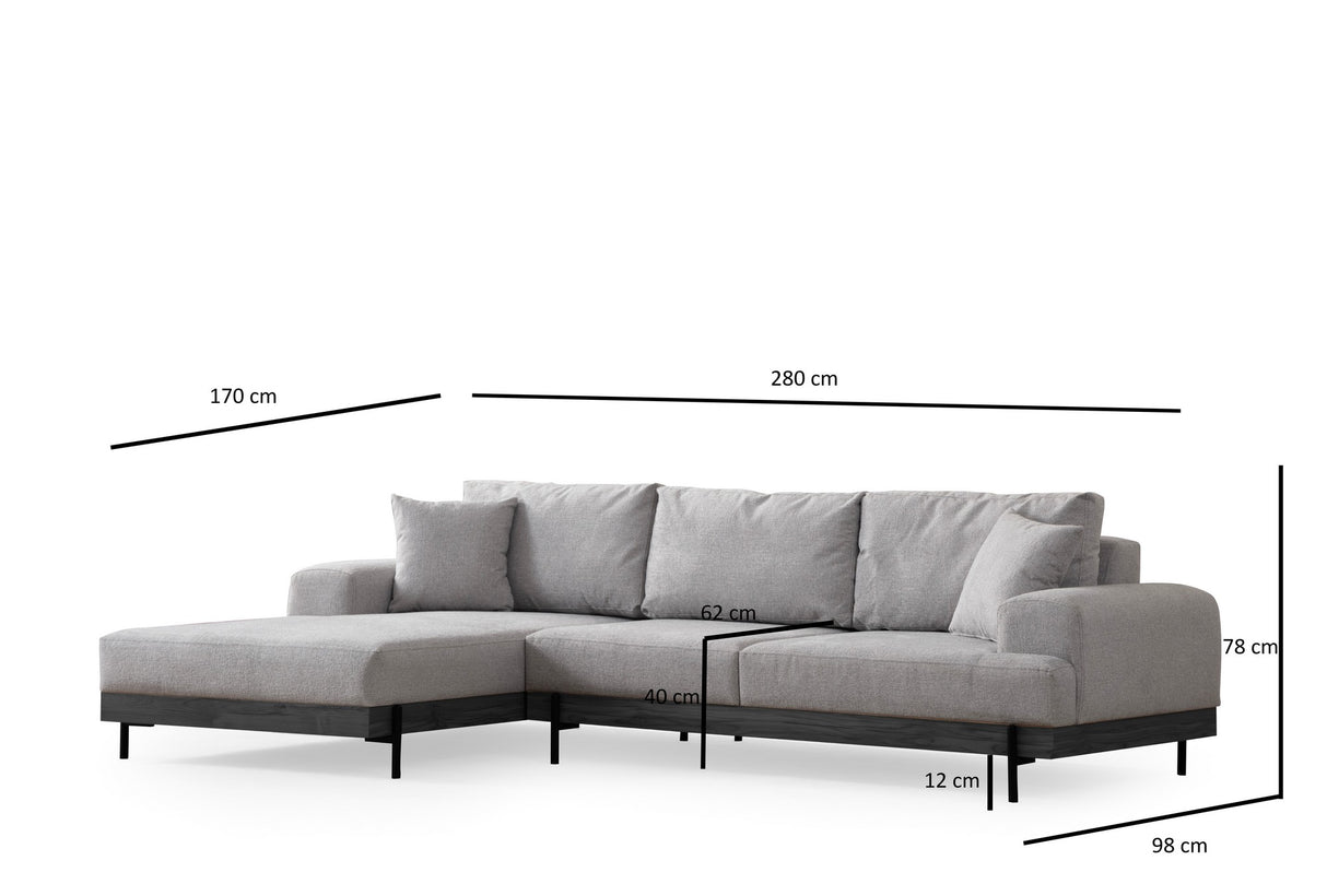 Moderne Ecksofa Links Eti Stoff Grau - Schwarz Holzrahmen
