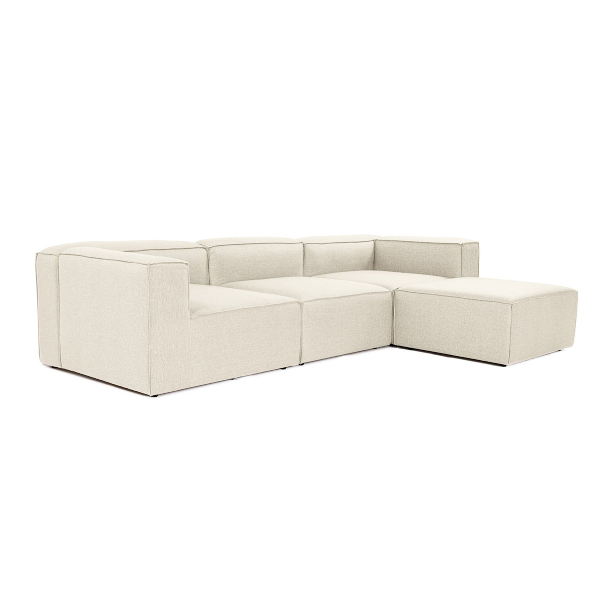 Modulares Ecksofa mit losen Hockern ecru-beige Leinenstoff Fora - links