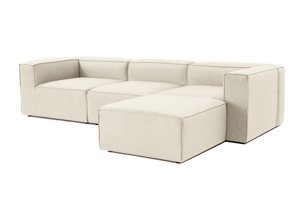 Modulares Ecksofa mit losen Hockern ecru-beige Leinenstoff Fora - links