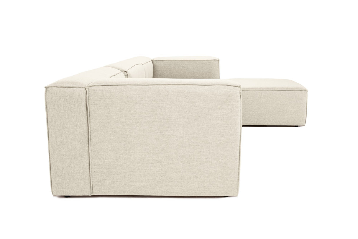 Modulares Ecksofa mit losen Hockern ecru-beige Leinenstoff Fora - links
