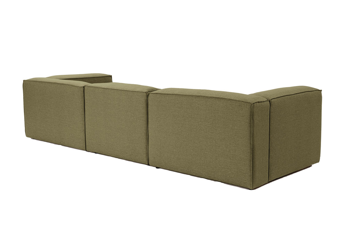 Modulares Ecksofa Fora mit separatem Hocker aus Leinenstoff – Grün