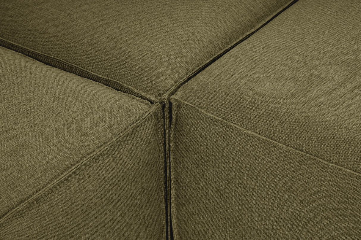 Modulares Ecksofa Fora mit separatem Hocker aus Leinenstoff – Grün
