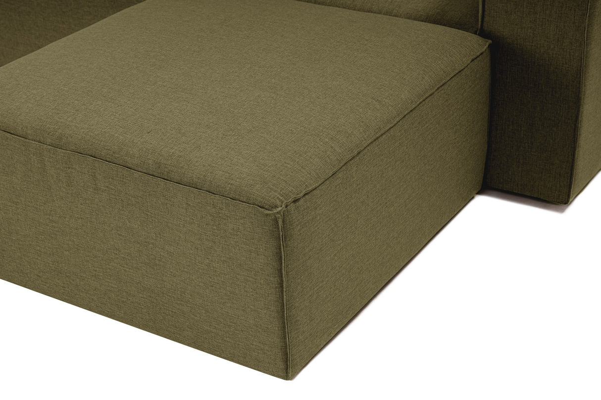 Modulares Ecksofa Fora mit separatem Hocker aus Leinenstoff – Grün