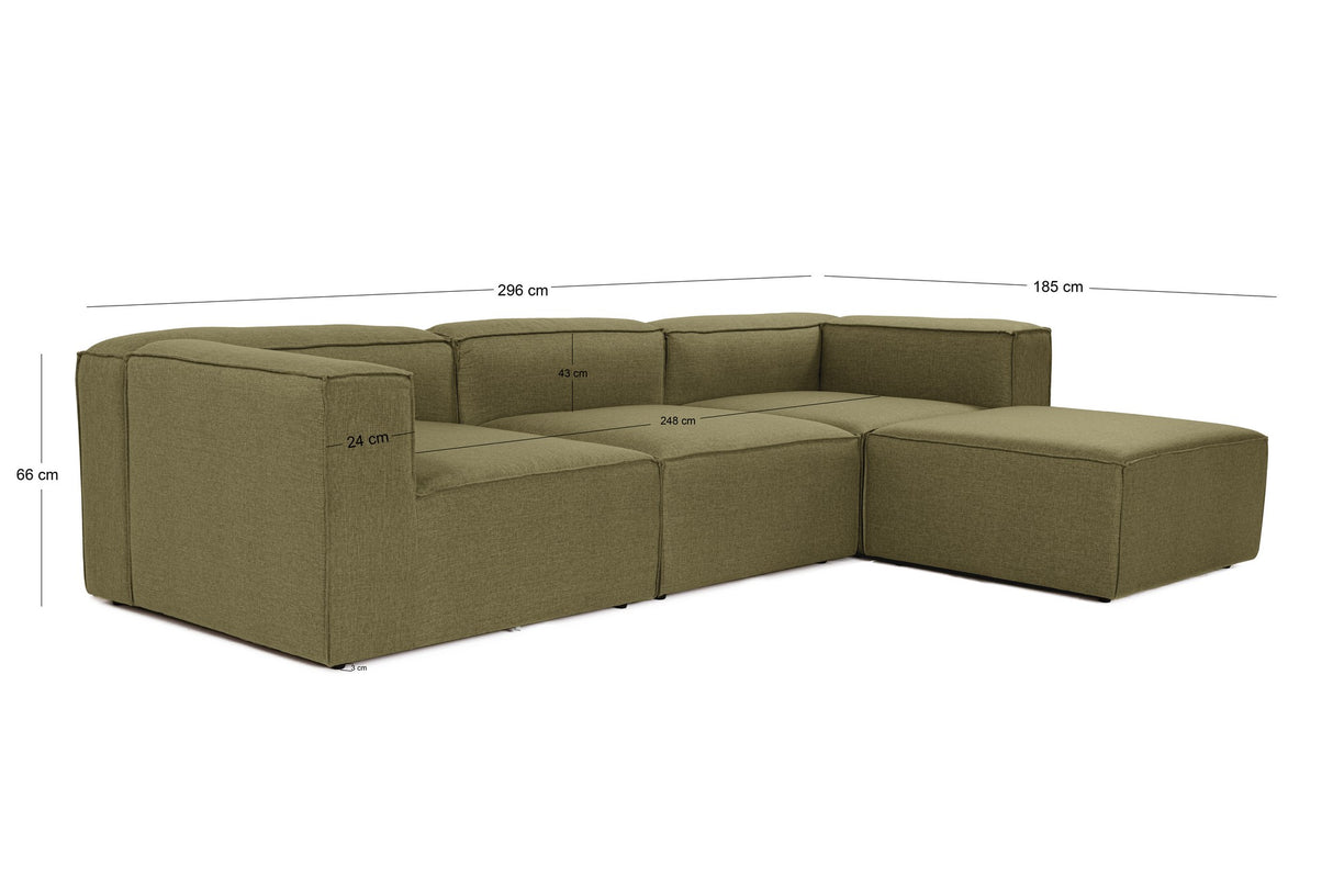 Modulares Ecksofa Fora mit separatem Hocker aus Leinenstoff – Grün