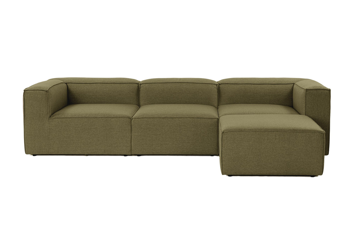Modulares Ecksofa Fora mit separatem Hocker aus Leinenstoff – Grün