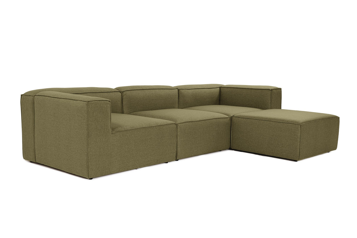 Modulares Ecksofa Fora mit separatem Hocker aus Leinenstoff – Grün