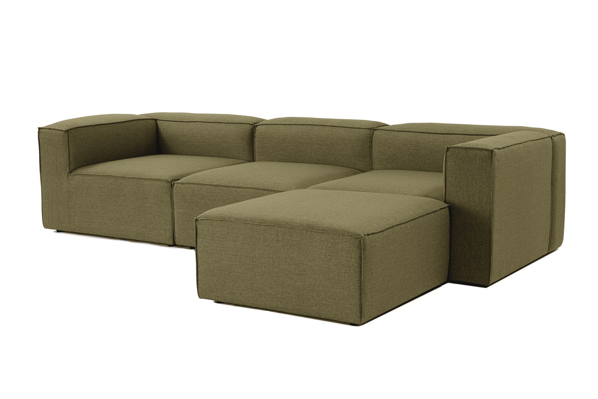Modulares Ecksofa Fora mit separatem Hocker aus Leinenstoff – Grün