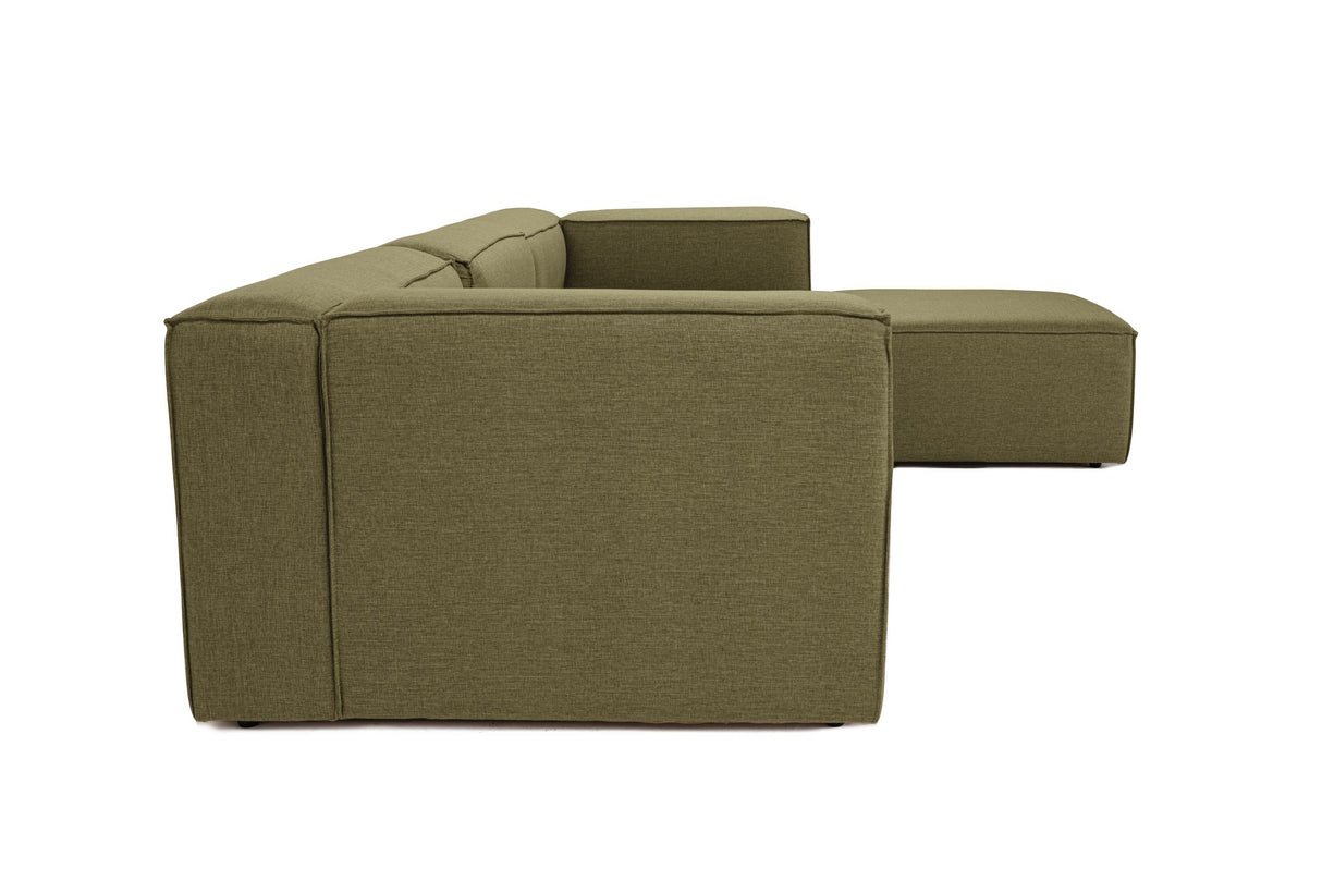 Modulares Ecksofa Fora mit separatem Hocker aus Leinenstoff – Grün