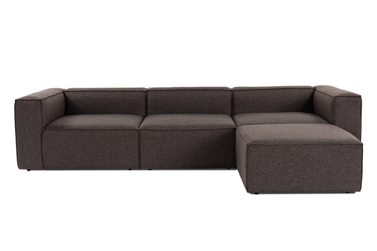 Modulares Ecksofa mit losen Hockern, dunkelbrauner Leinenstoff Fora