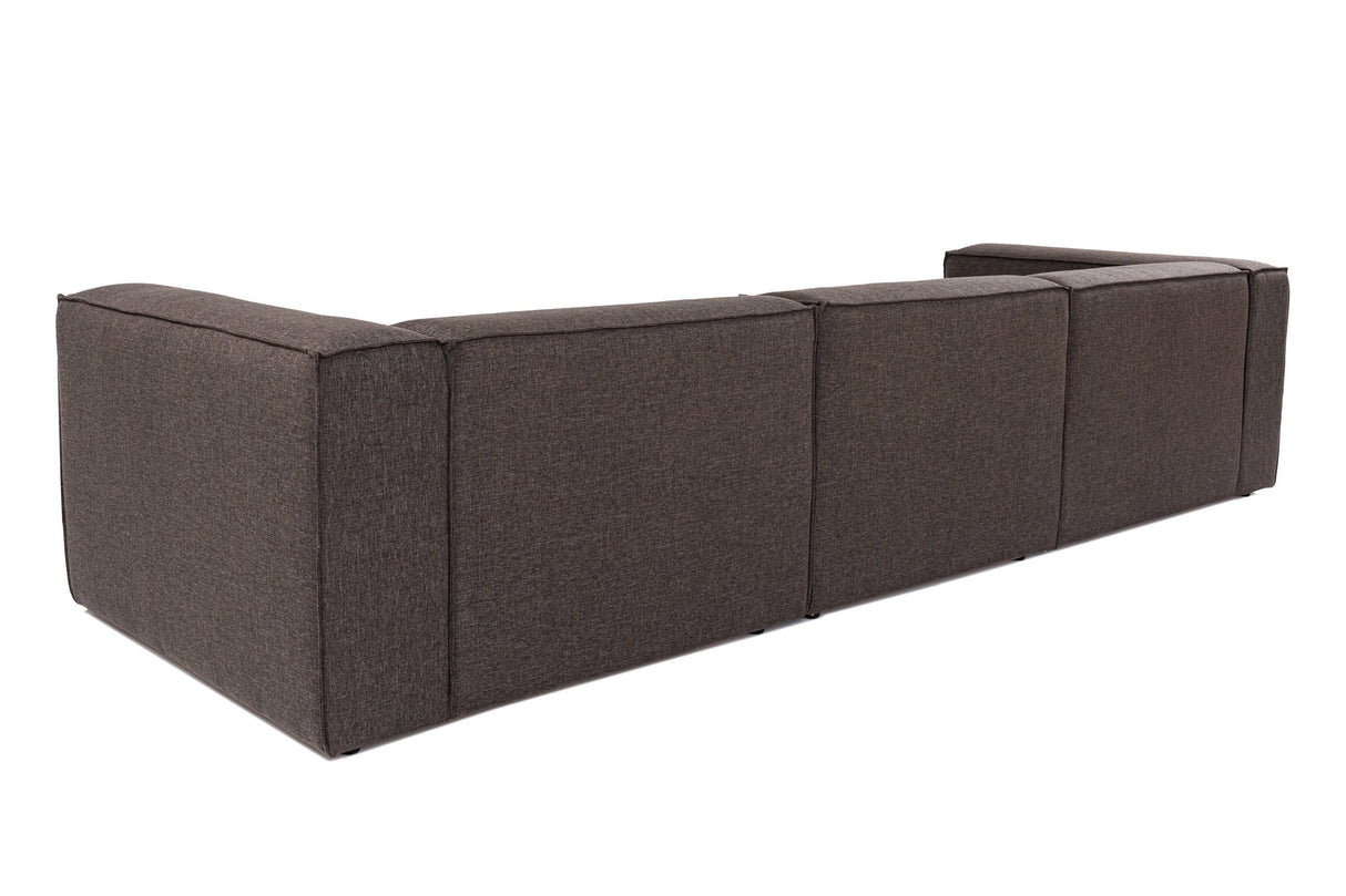 Modulares Ecksofa mit losen Hockern, dunkelbrauner Leinenstoff Fora