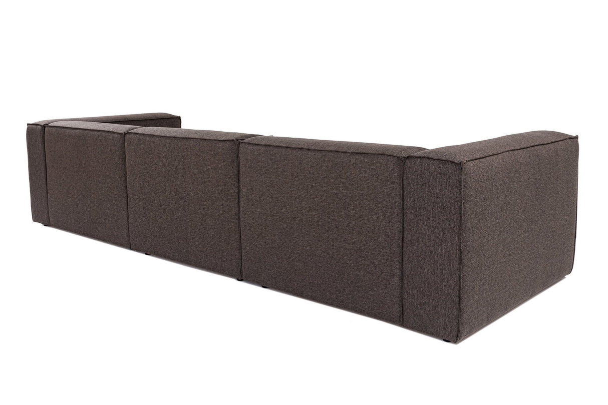 Modulares Ecksofa mit losen Hockern, dunkelbrauner Leinenstoff Fora