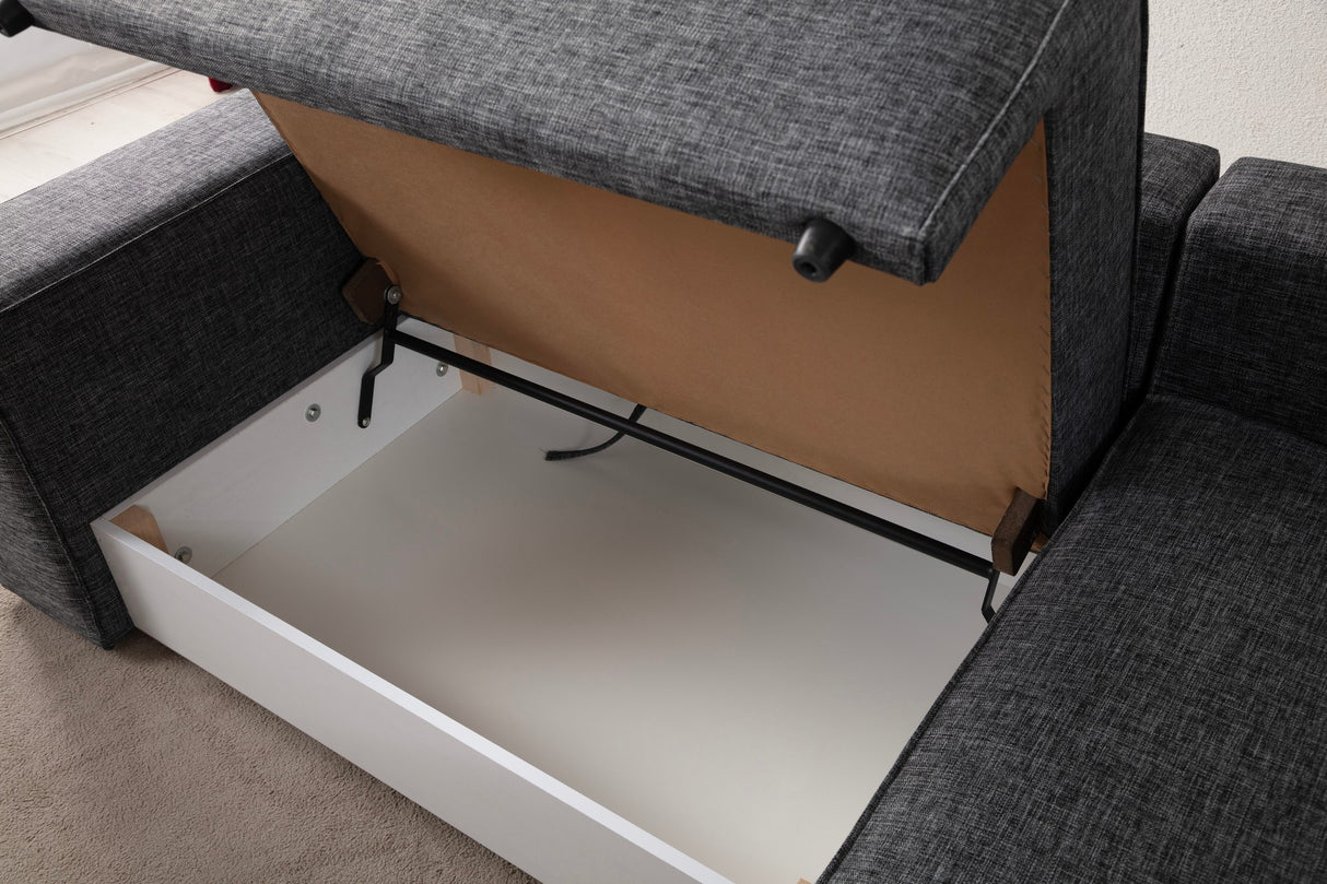 Banken - Slaapbank Antraciet stof - met opbergruimte - Rechts - 260 x 170 cm - Pirlo - Dimehouse