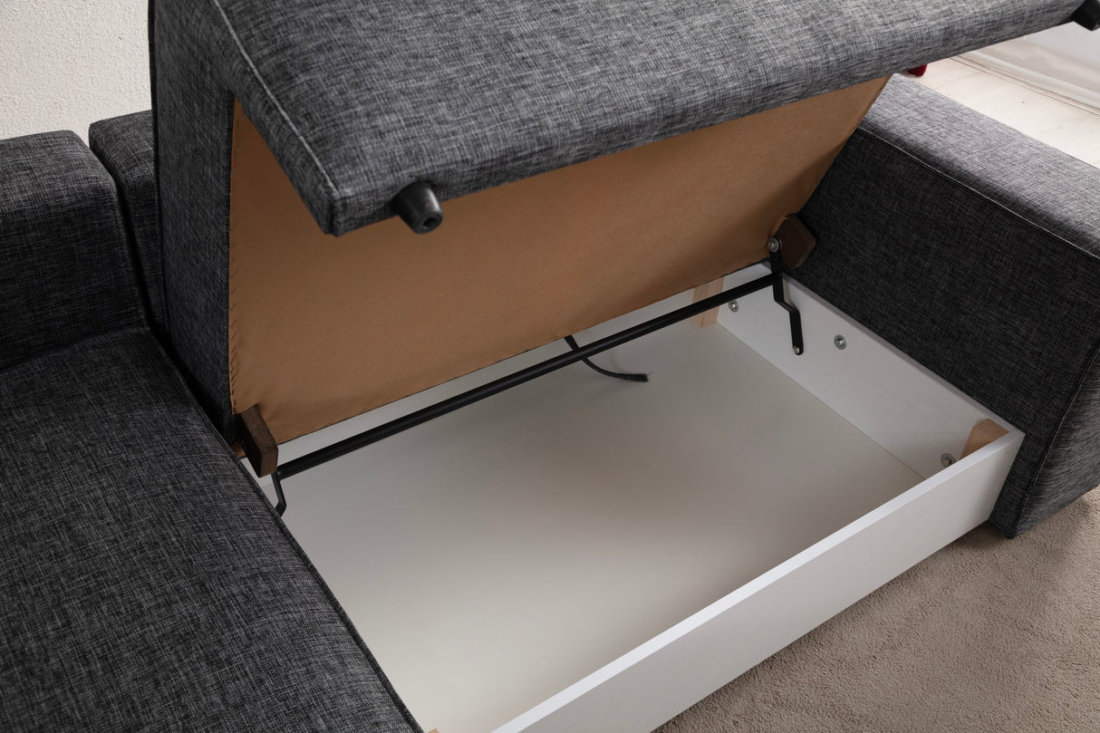 Schlafsofa aus anthrazitfarbenem Stoff - mit Stauraum - linksseitig - 260 x 170 cm - Pirlo