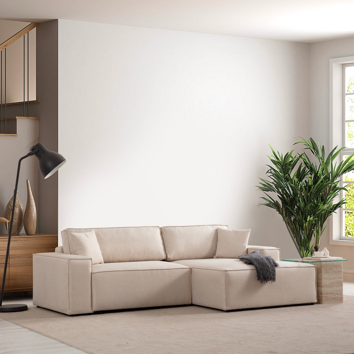 Ecksofa mit Schlaffunktion rechts Pirlo Ecru