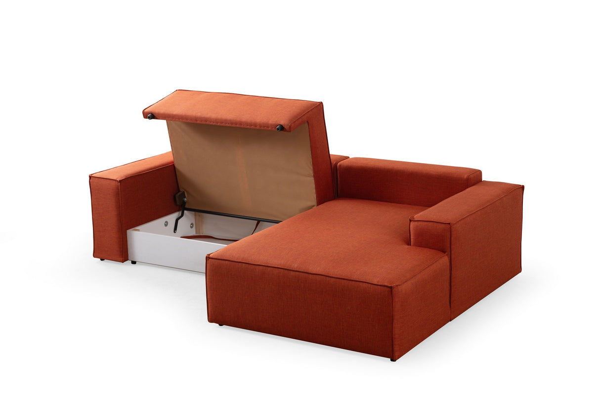 Schlafsofa aus Terracotta-Stoff - mit Stauraum - rechtsseitig - 260 x 170 cm - Pirlo
