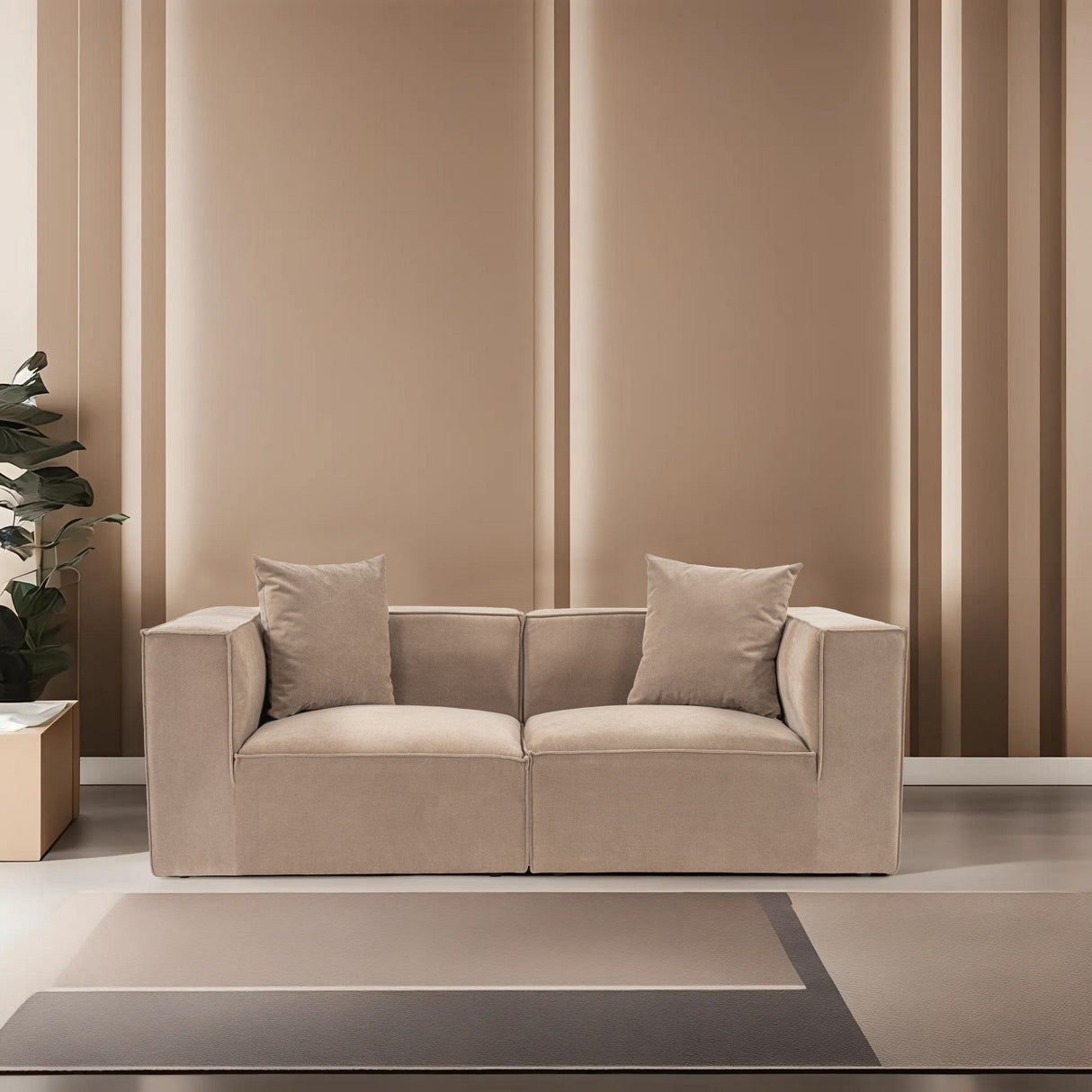 Modulares XXL 2-Sitzer-Sofa Sora 220 cm breit in Cappuccino-Leinen