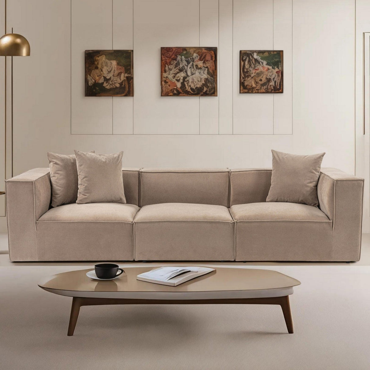 Modulares XXL 3-Sitzer-Sofa Sora 325 cm breit in Cappuccino-Leinen