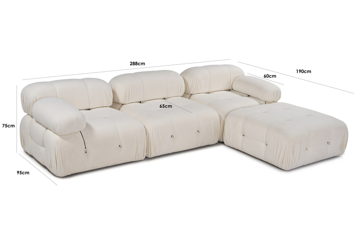 Modularer XXL Ecksofa Bubble mit Hocker - Bouclé Weiß