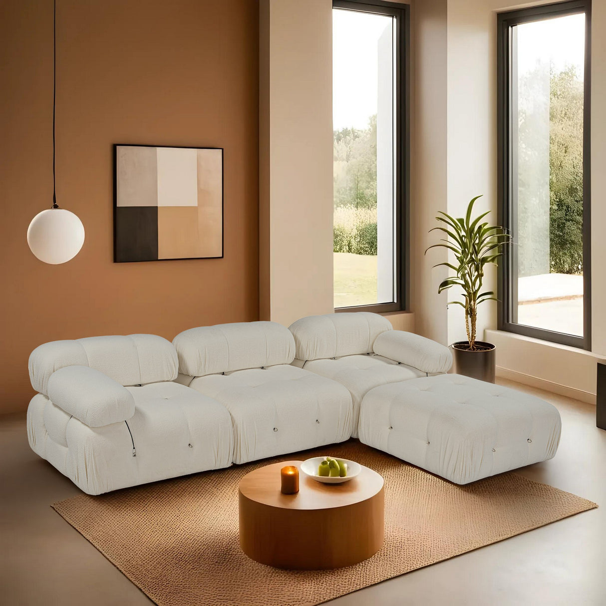 Modularer XXL Ecksofa Bubble mit Hocker - Bouclé Weiß