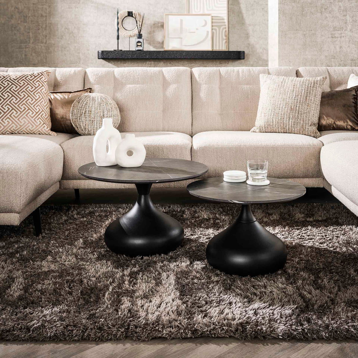 Drop Couchtisch Set von 2 3D Melamin Graphit Ø60-Ø50