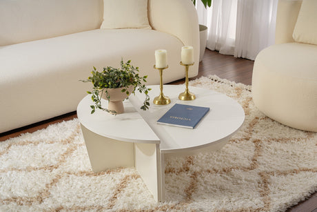 Runder Couchtisch Wood Weiß 85 cm Holzoptik Melamin Orin