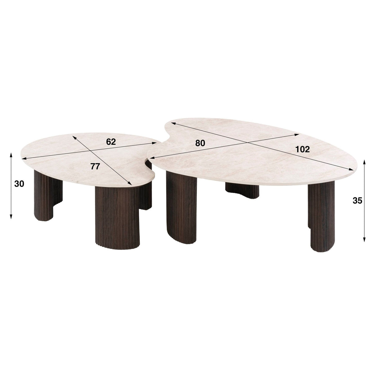 Set aus 2 Bio-Couchtischen Cruz – Keramik Taj Mahal dunkelbraun, Holzoptik gerippt