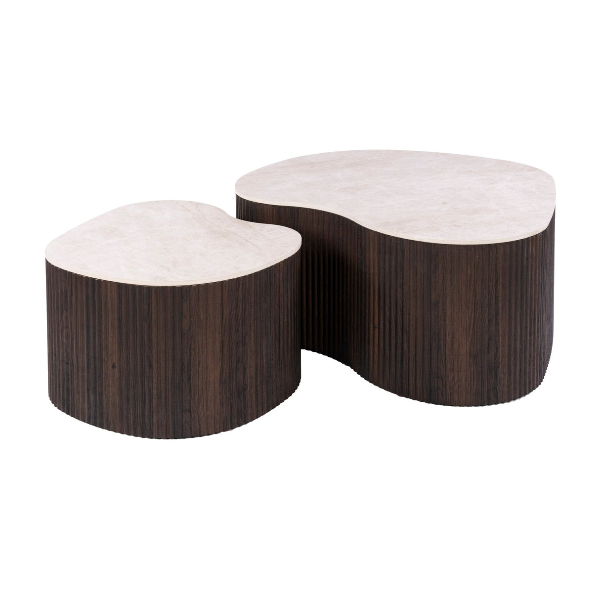 Set aus 2 Bio-Couchtischen Cruz Bold – Keramik Taj Mahal dunkelbraun, Holzoptik gerippt