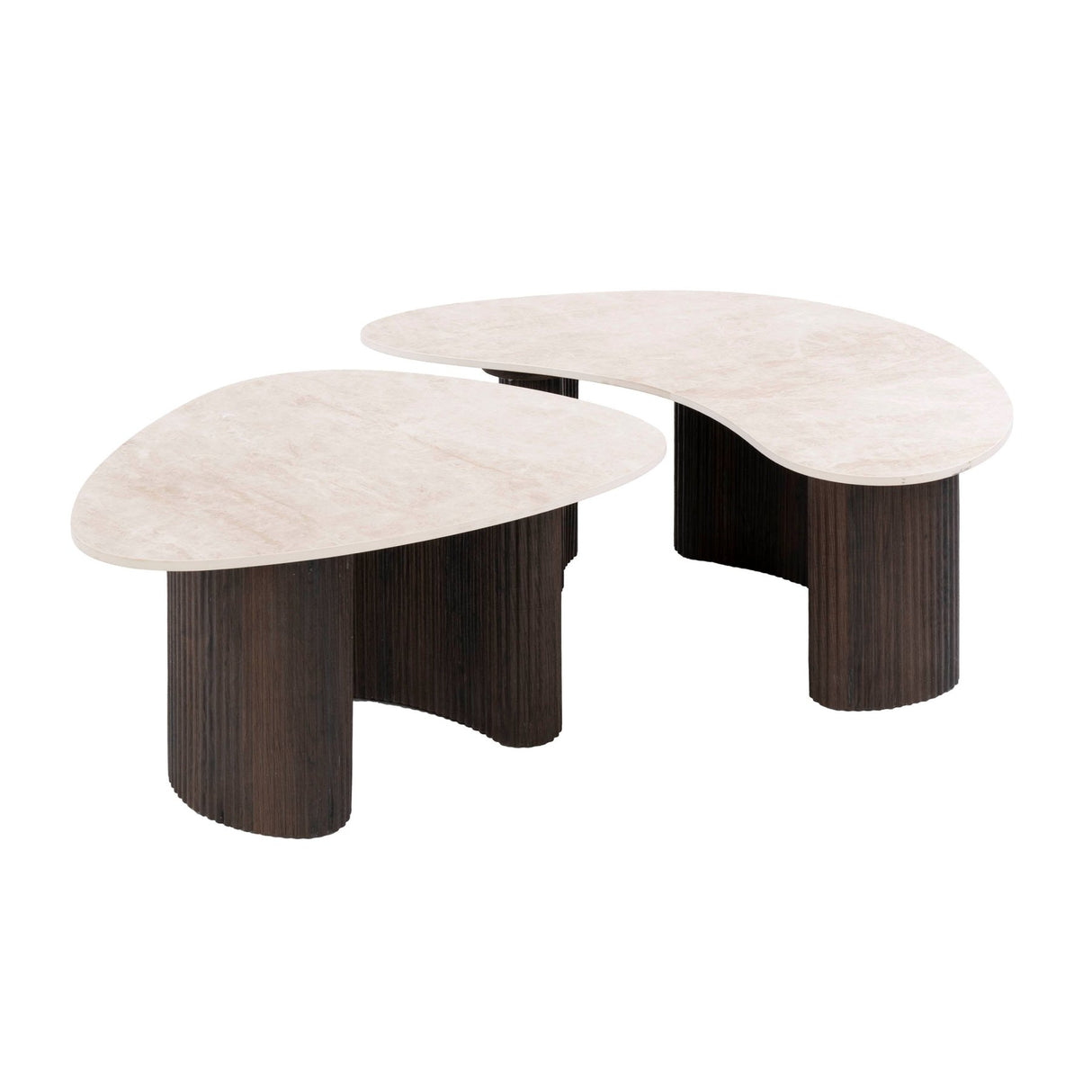 Set aus 2 Bio-Couchtischen Cruz – Taj Mahal-Keramikplatte, dunkelbraune Beine in Holzoptik