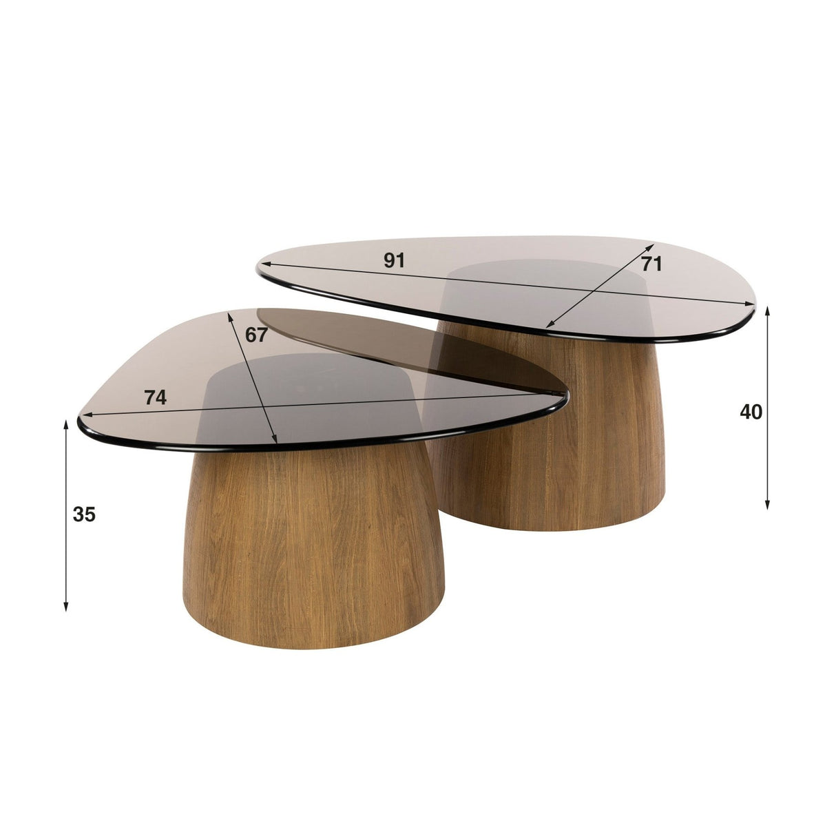Set aus 2 Marea dreieckigen Couchtischen aus Bronze und Glas, 91x71 cm