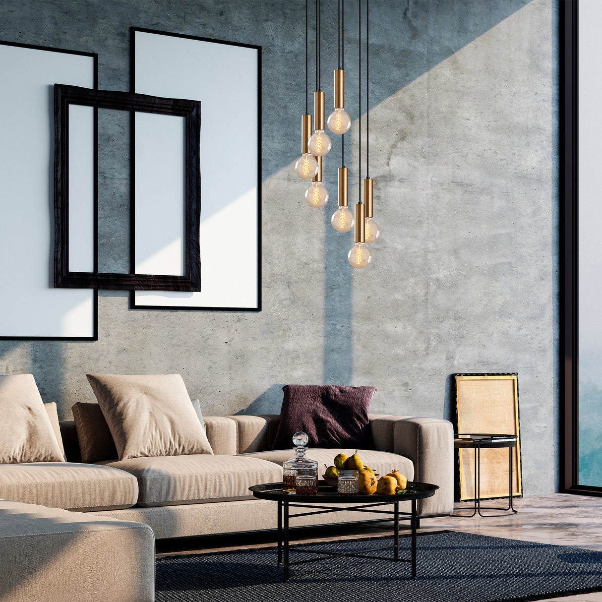 Hängelampe 7-flammig gestuft bronzefarbenes Metall Scarlet