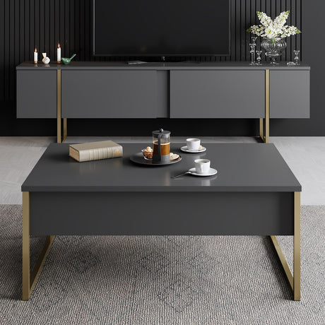 Rechteckiger Couchtisch Anthrazit Luxus 90x60 - Goldener Rahmen