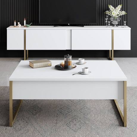 Rechteckiger Couchtisch Weiß Luxus 90x60 - Goldener Rahmen
