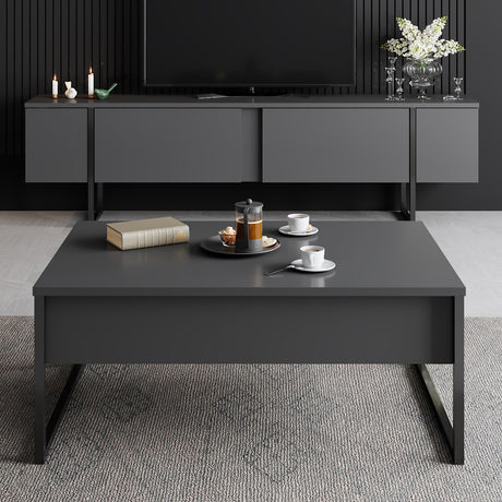 Rechteckiger Couchtisch Anthrazit Luxus 90x60 - Schwarzer Rahmen