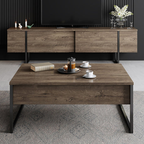 Rechteckiger Couchtisch Walnuss Luxus 90x60 - Schwarzer Rahmen