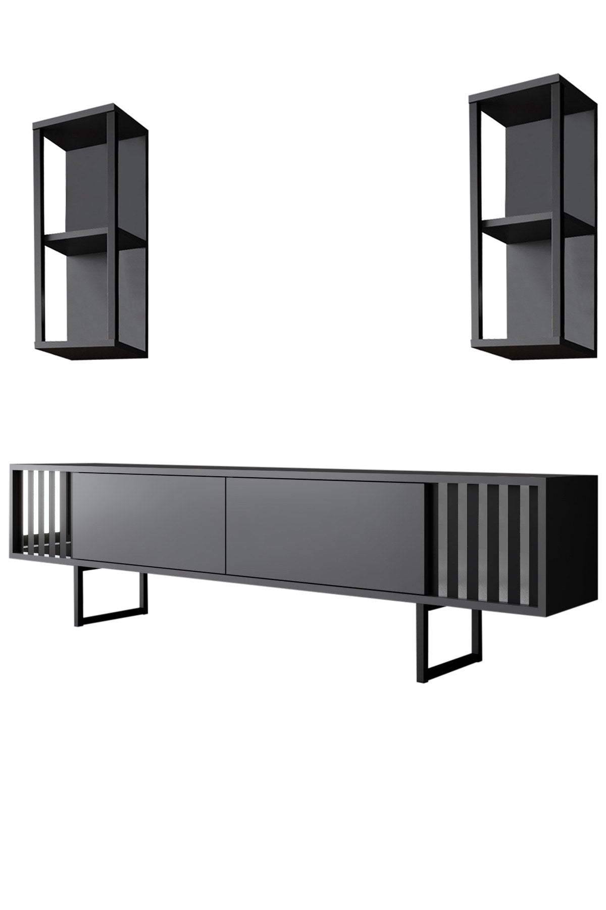 TV -Möbel Set Chrom Line Anthrazit schwarzes Melamin 180x48x30 cm