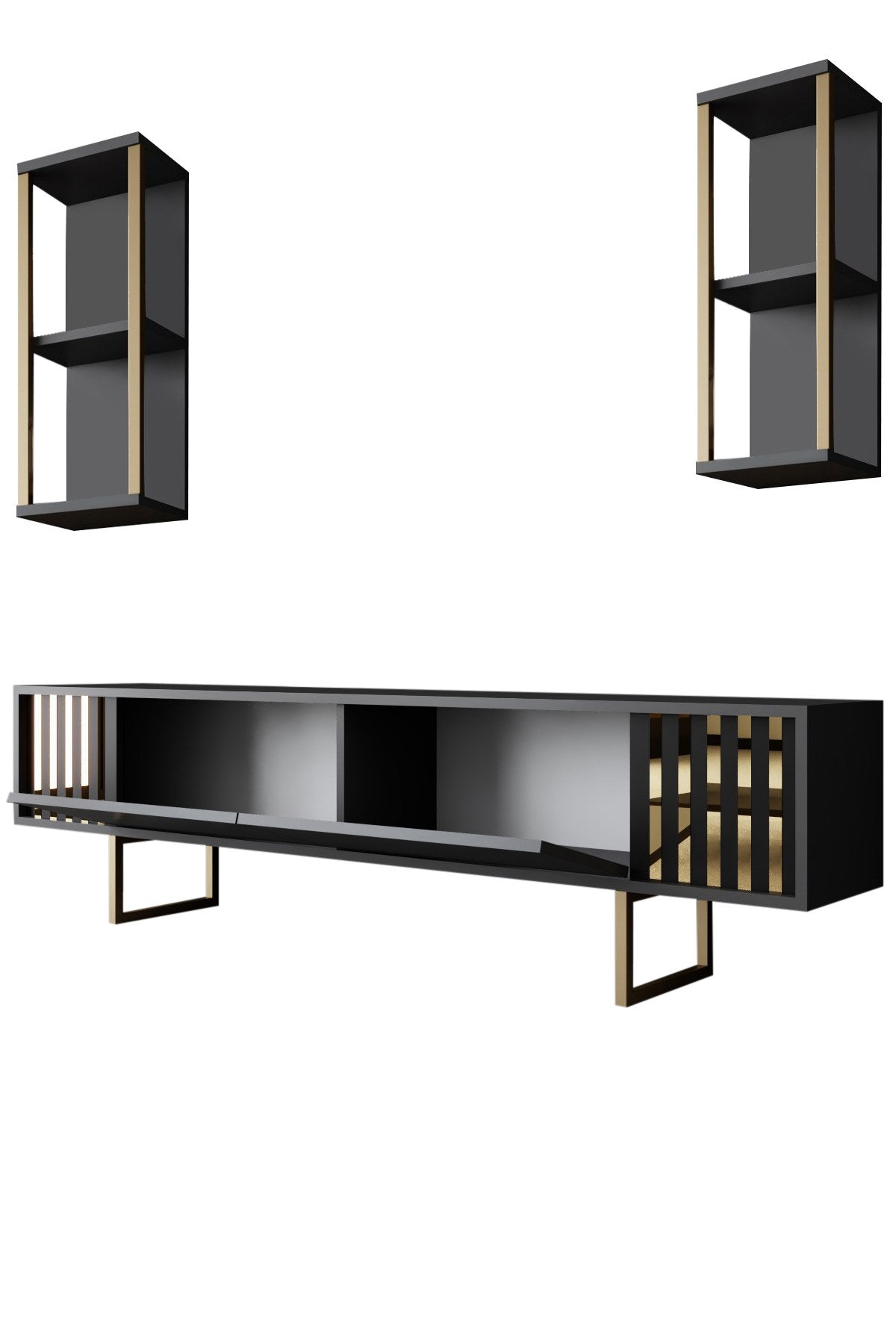 TV -Möbel Set Gold Line Anthrazite Schwarzes Melamin 180x48x30 cm