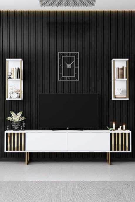 TV -Möbel Set Gold Line White Black Melamin 180x48x30 cm