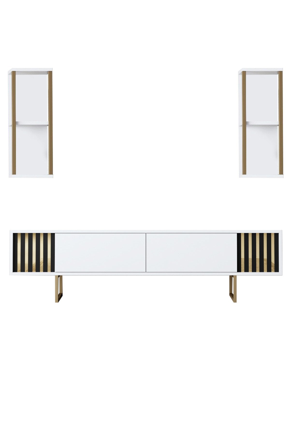 TV Meubels - TV Meubel Set Gold Line Wit Zwart Melamine 180x48x30 cm - Dimehouse
