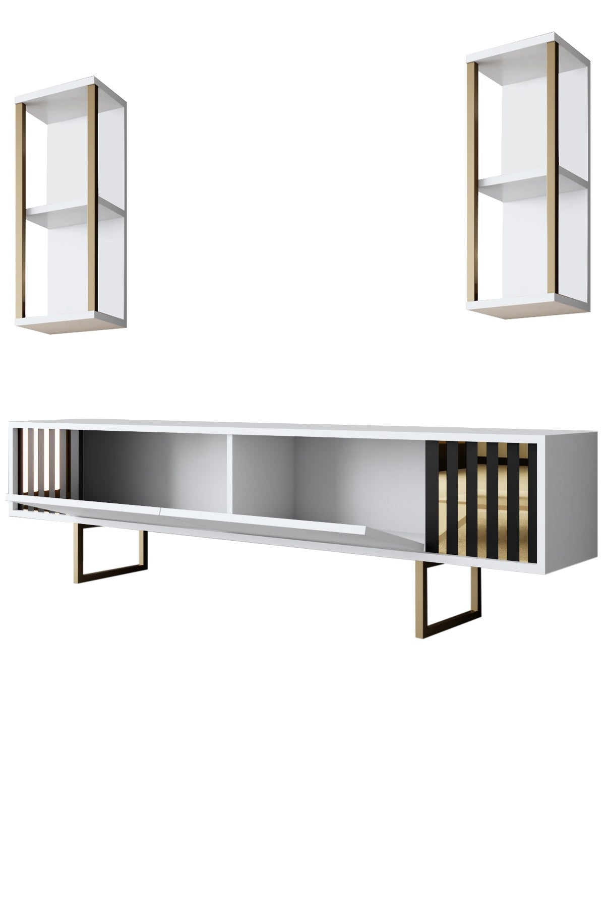 TV -Möbel Set Gold Line White Black Melamin 180x48x30 cm