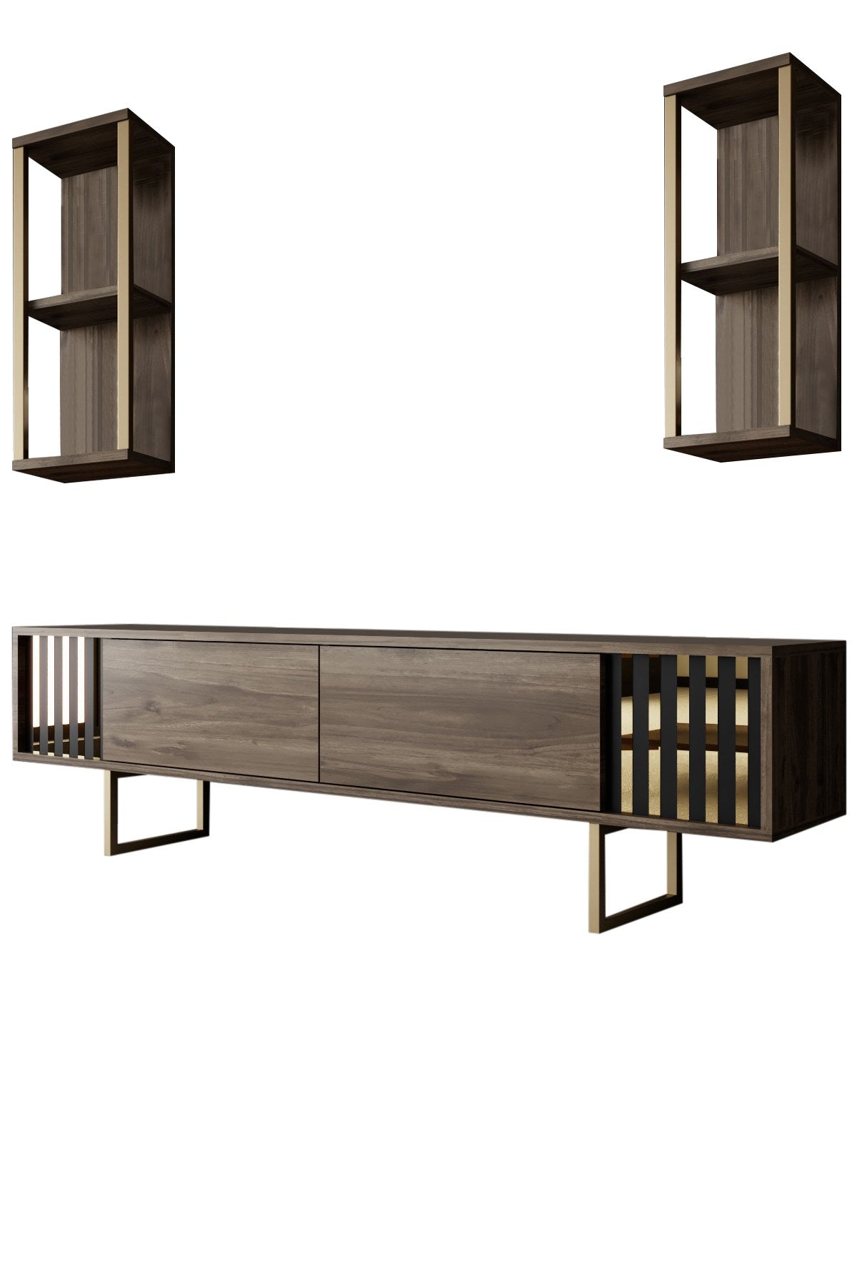 TV -Möbel Set Gold Line Walnut Black Melamin 180x48x30 cm
