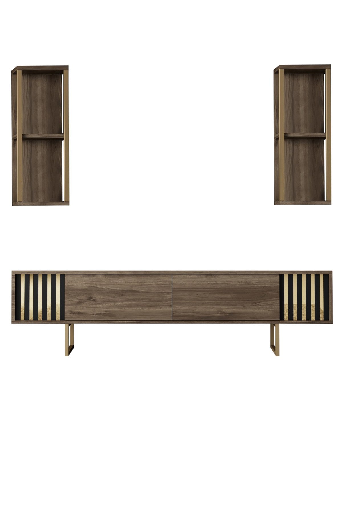 TV -Möbel Set Gold Line Walnut Black Melamin 180x48x30 cm
