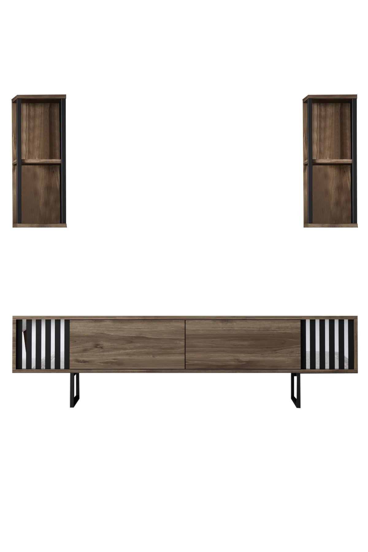 Möbelset Walnuss-Schwarz - Chrome Line - Couchtisch + TV-Möbel