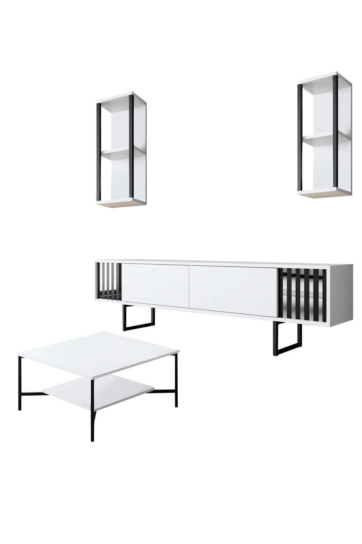 Möbelset Weiß-Schwarz - Chrome Line - Couchtisch + TV-Schrank