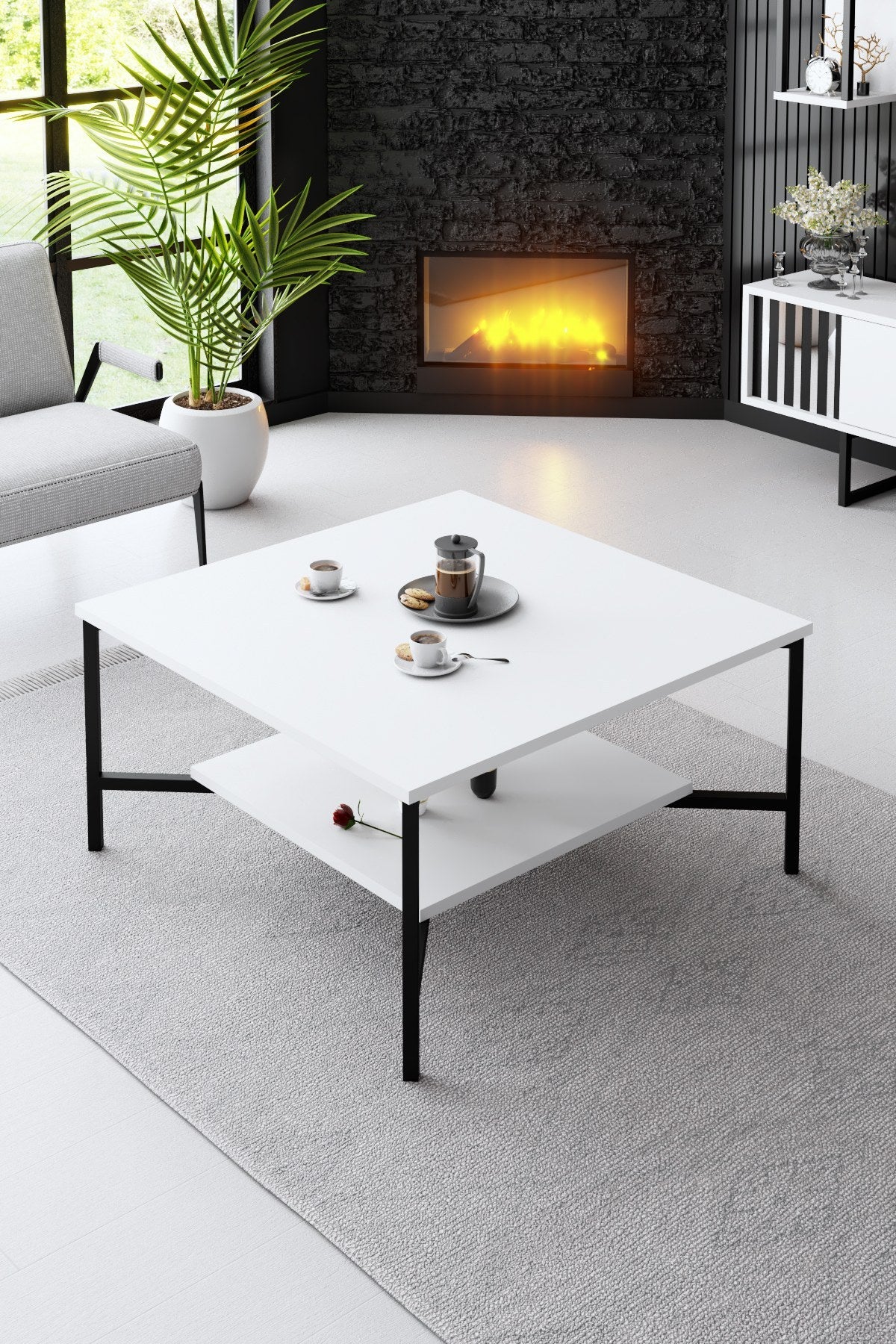 Möbelset Weiß-Schwarz - Chrome Line - Couchtisch + TV-Schrank