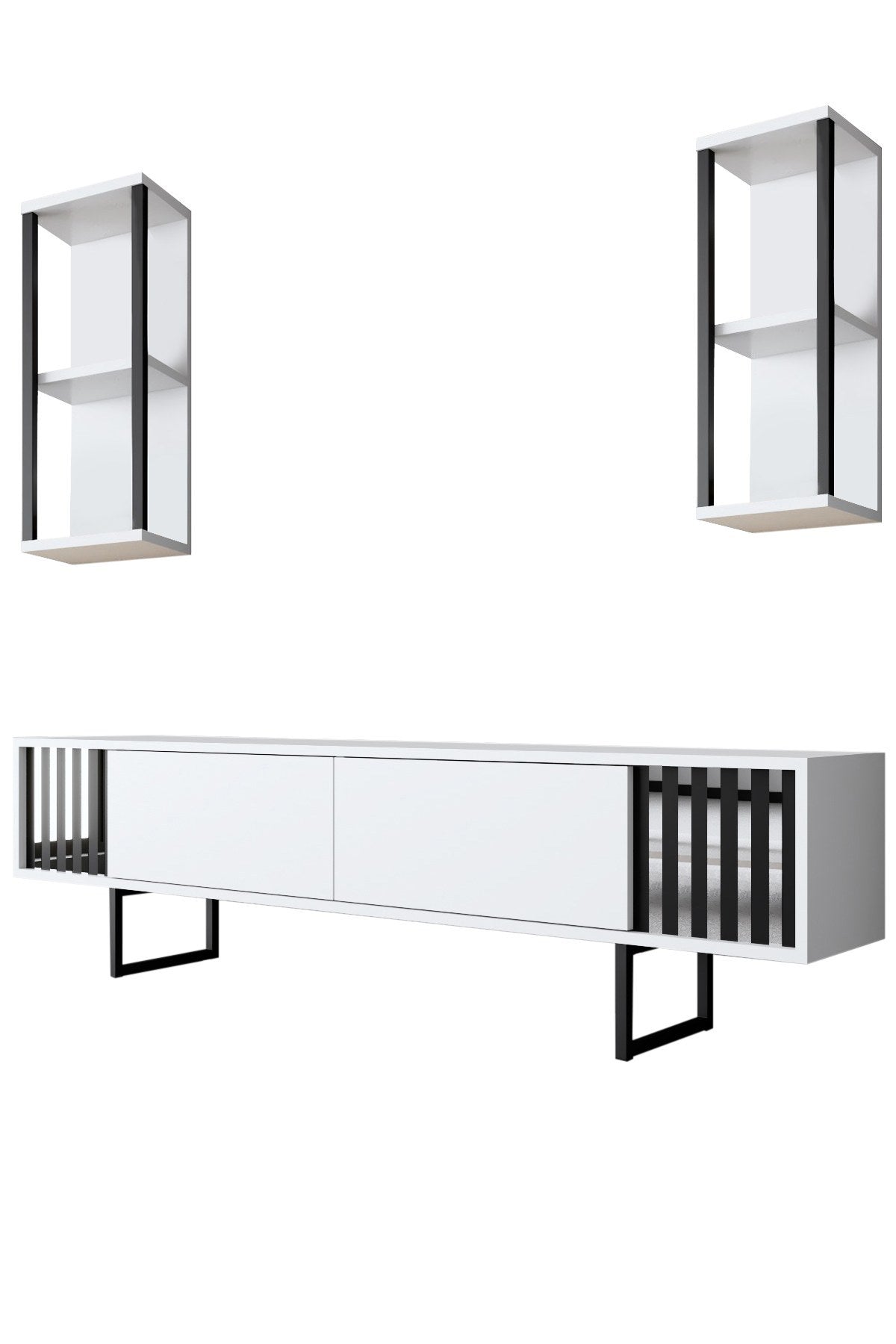 Möbelset Weiß-Schwarz - Chrome Line - Couchtisch + TV-Schrank